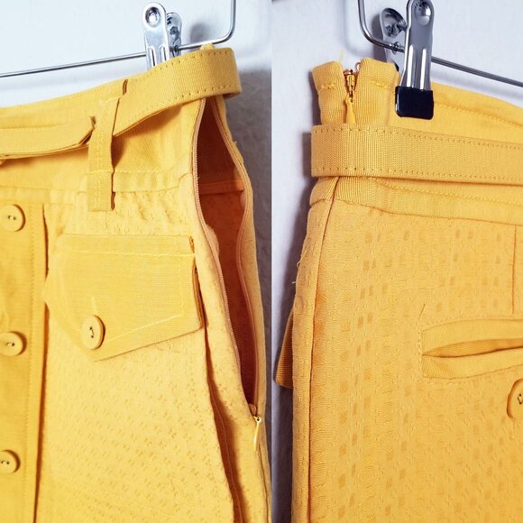 Marc by Marc Jacobs Yellow Belted Button Front Cargo Pockets Skirt 8 100% Cotton - Picture 8 of 16